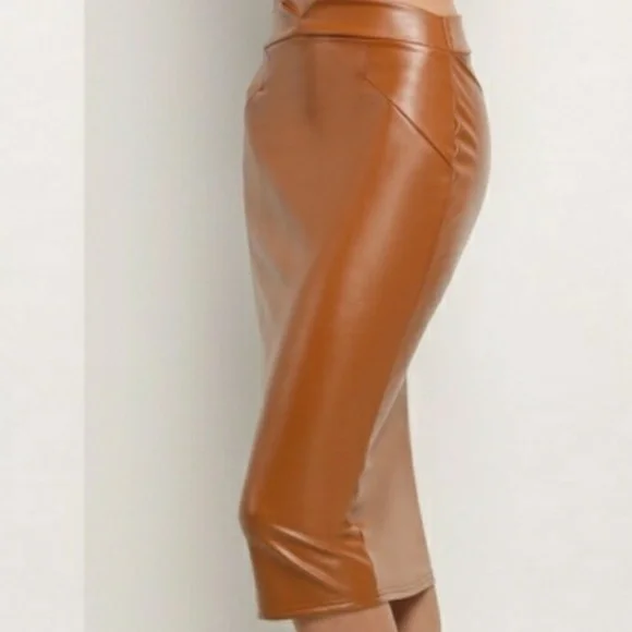 Vegan Leather Pencil Skirt (coffee) - Picture 5 of 13